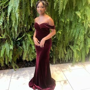 Reverly Bardot Bridesmaid Dress Burgundy